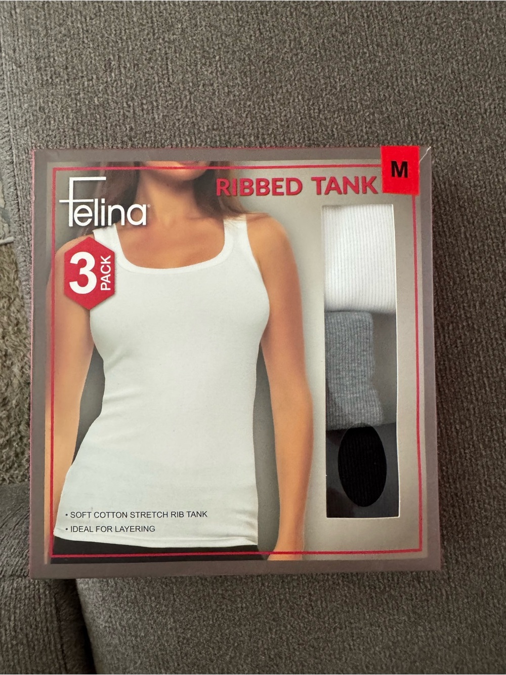Felina Women's Ribbed Tank 3-Pack in White, Gray & Black